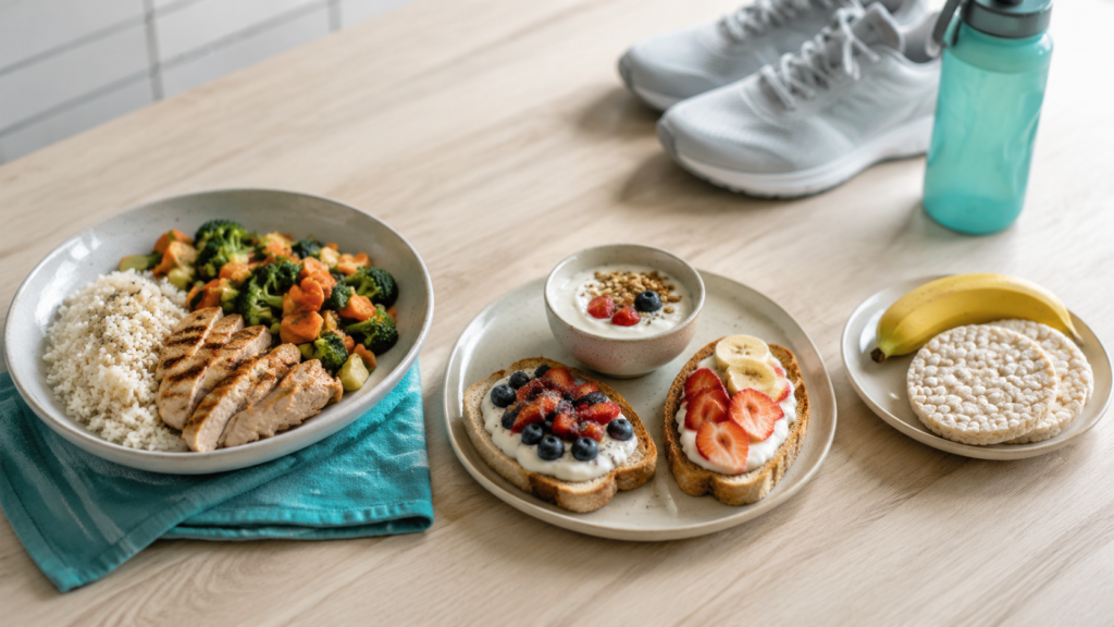Qué comer antes de entrenar en función de la hora del entrenamiento. 3 opciones: comida completa, comida ligera rica en carbohidratos o chute rápido de energía.